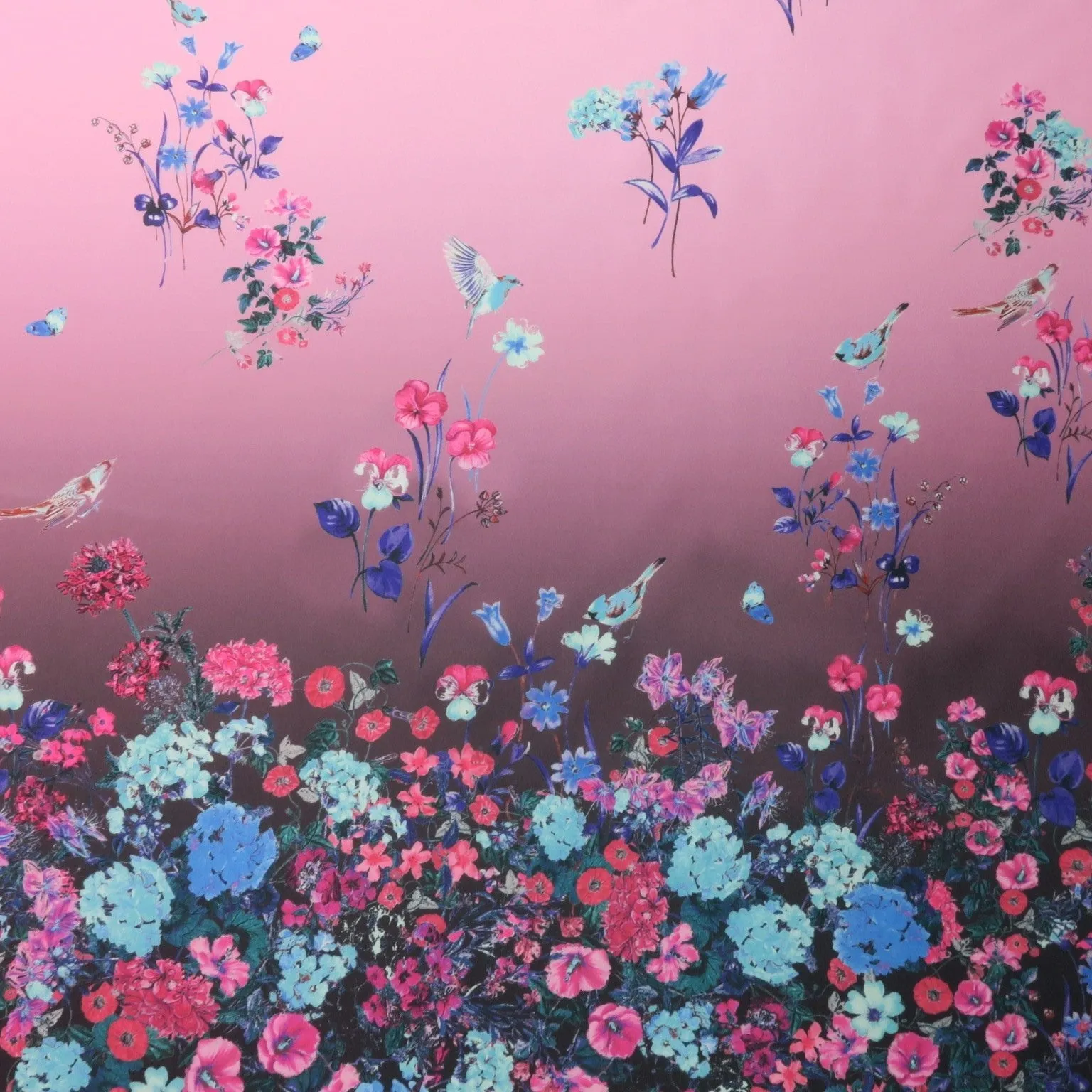Pink Floral on Pink Printed Polyester Mikado Fabric