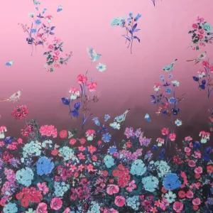Pink Floral on Pink Printed Polyester Mikado Fabric