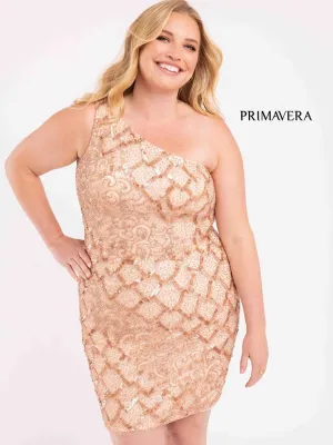 Primavera Couture 3885 Size 20W Blush Curvy Cocktail Dress one shoulder fitted sequins Homecoming Dress