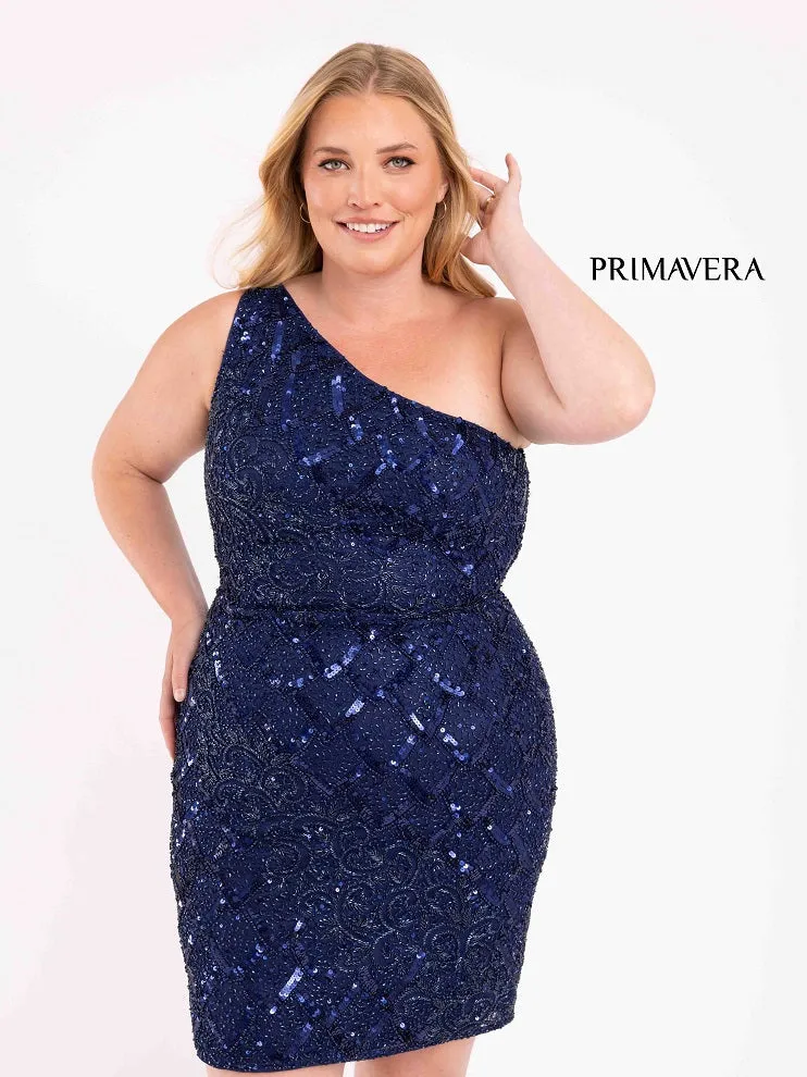Primavera Couture 3885 Size 20W Blush Curvy Cocktail Dress one shoulder fitted sequins Homecoming Dress