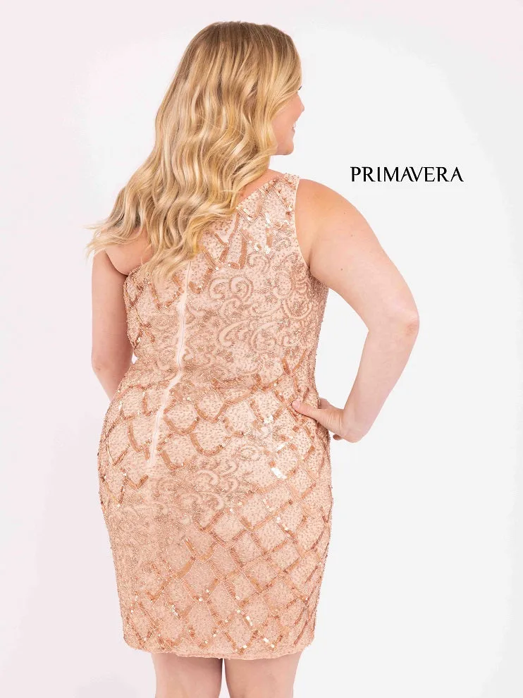 Primavera Couture 3885 Size 20W Blush Curvy Cocktail Dress one shoulder fitted sequins Homecoming Dress