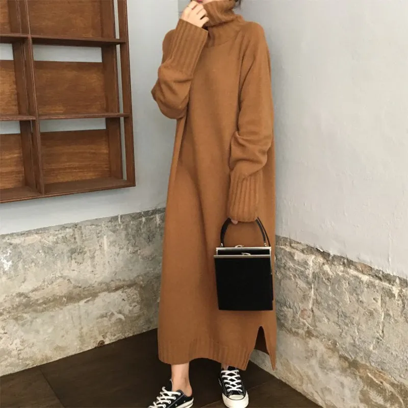 Pullover Knitted Long Sweater Dress Winter