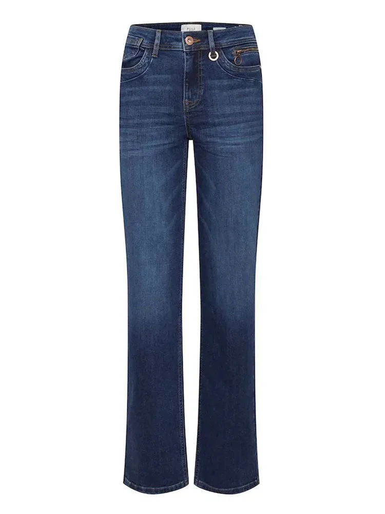 Pulz PzEmma Straight Leg Jeans Dark Blue