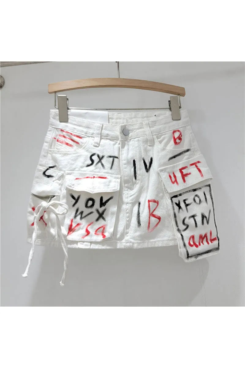 QK0697 Graphic Denim Skirt