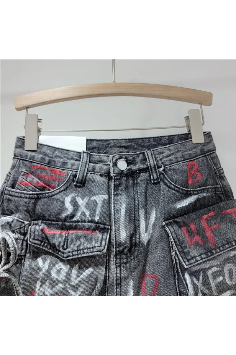 QK0697 Graphic Denim Skirt