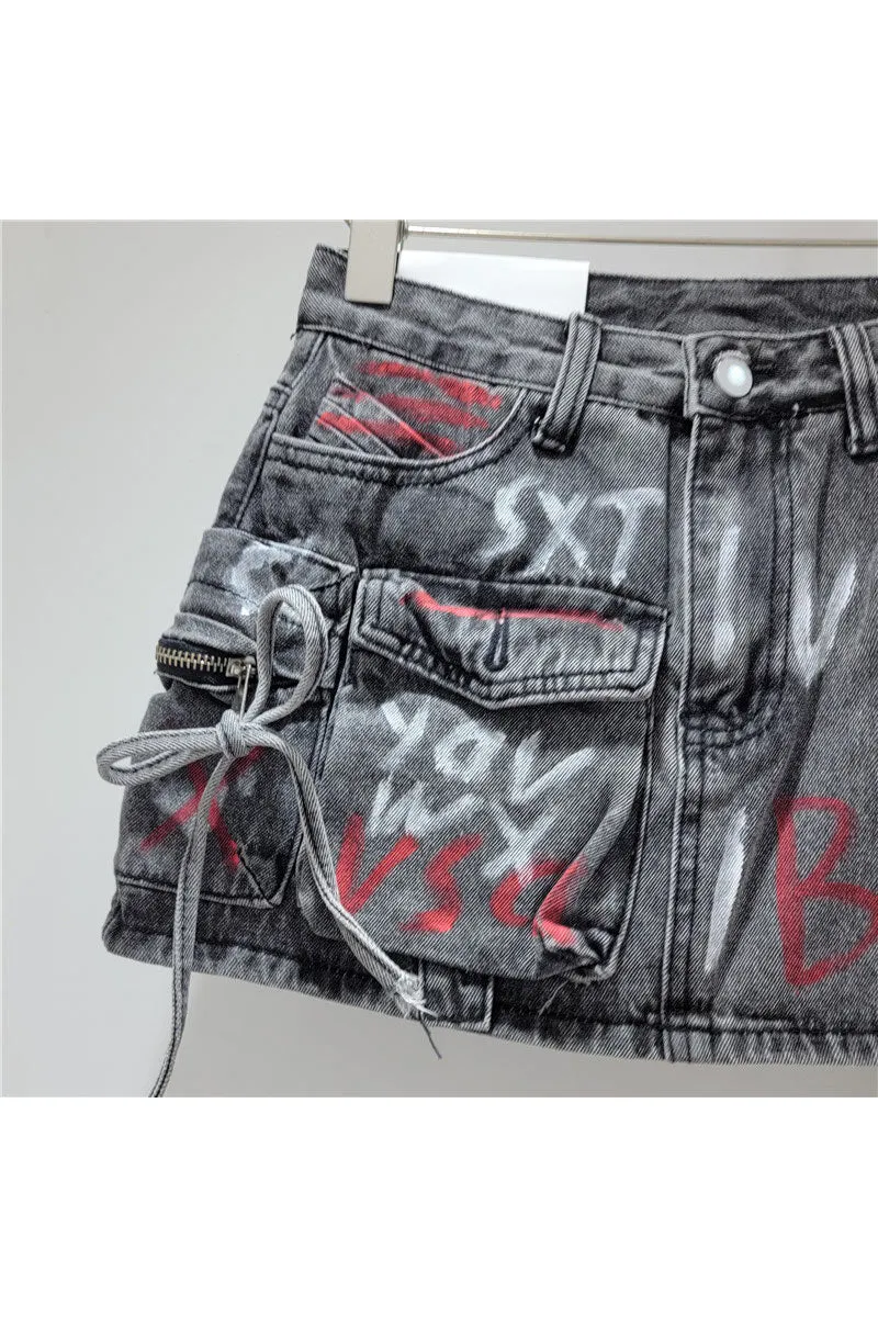QK0697 Graphic Denim Skirt