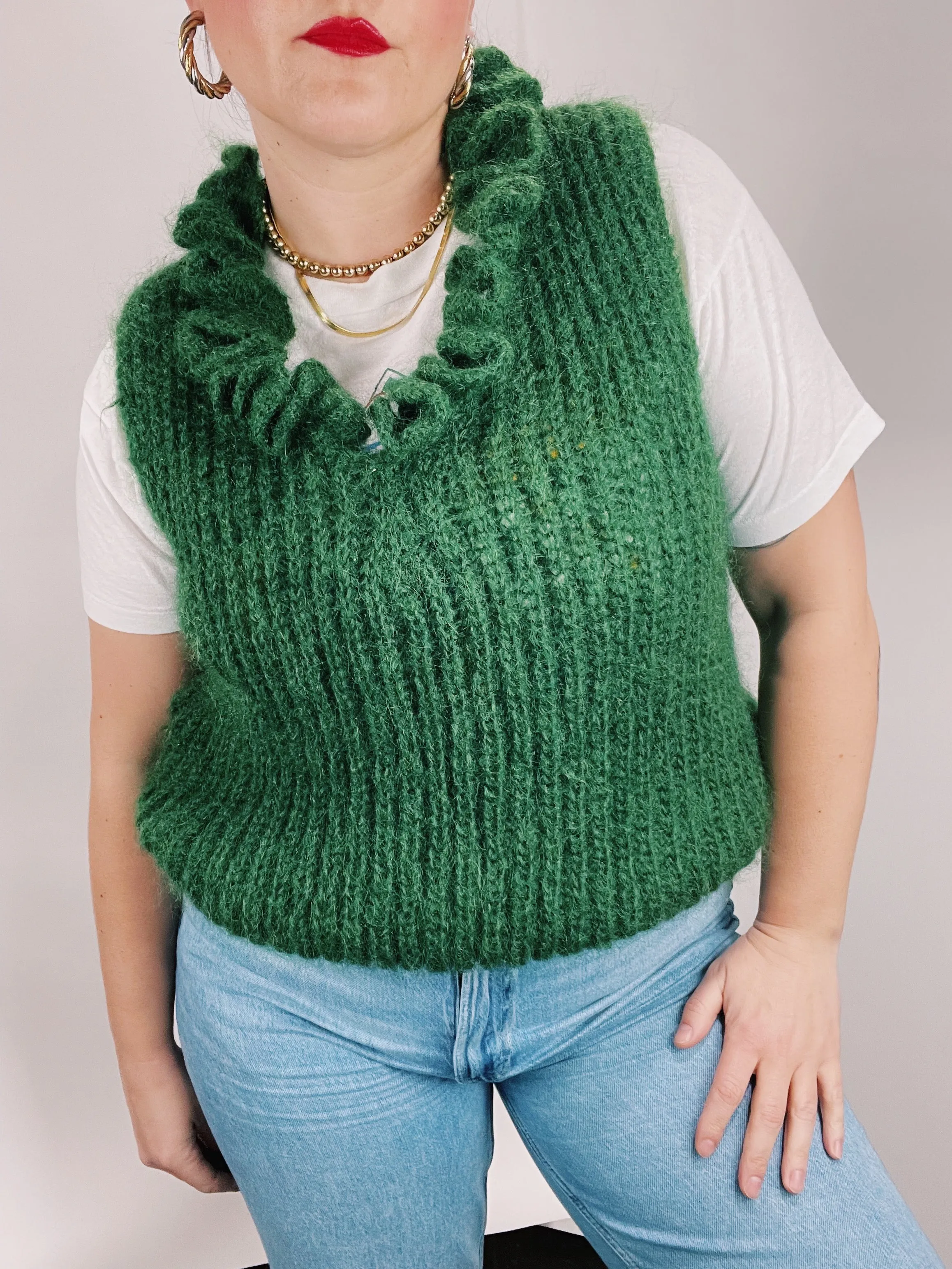 Ruffle Trim Sweater Vest