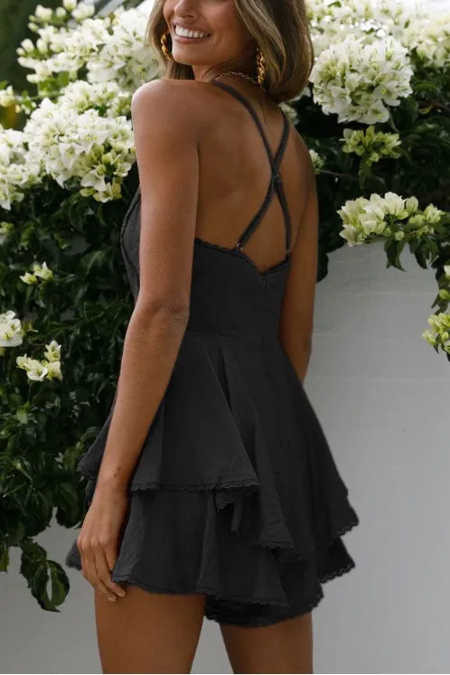 Rust Orange Sleeveless Wrap Front Ruffled Romper