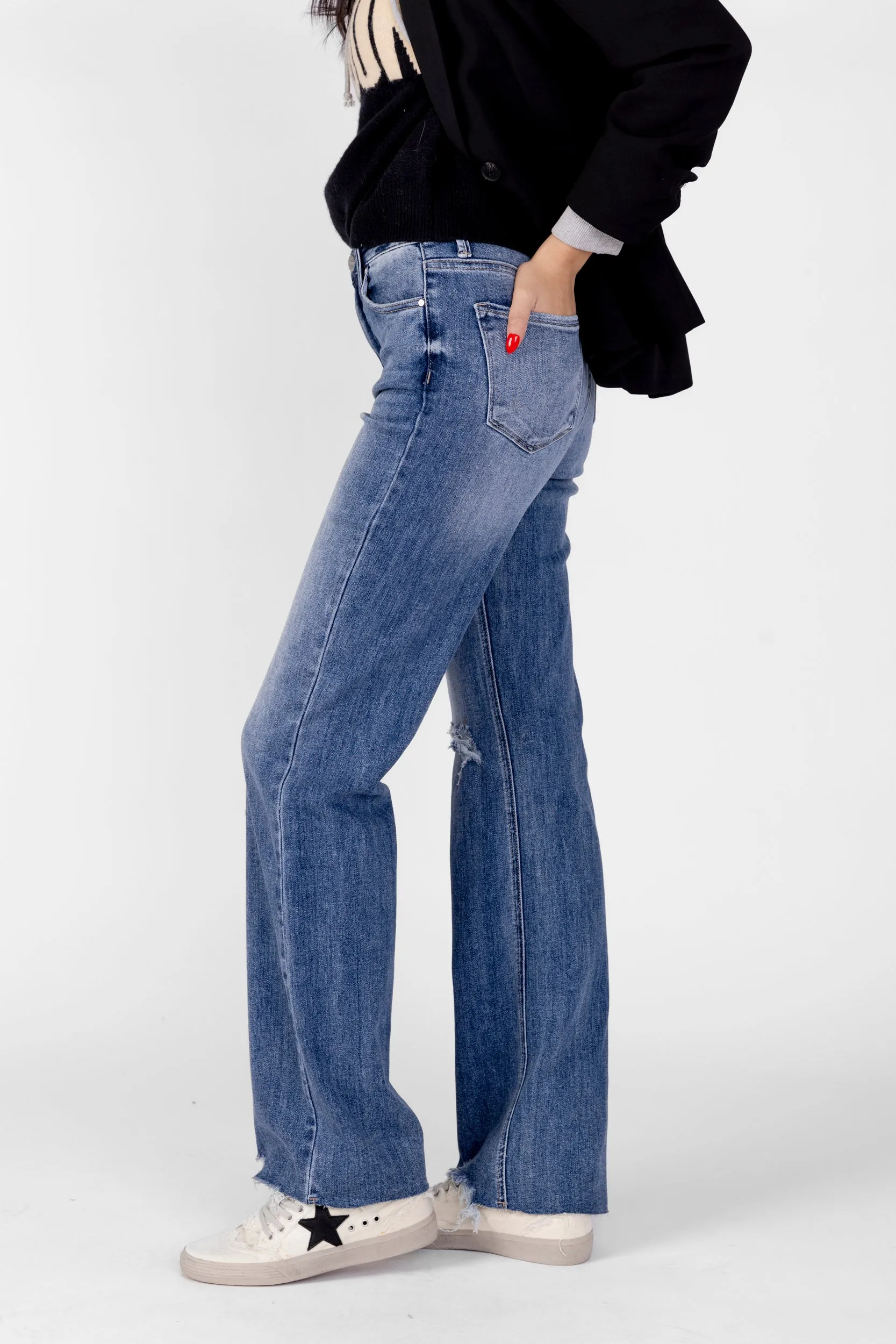 SALE - Thea High Rise Long Inseam Straight Leg Jean