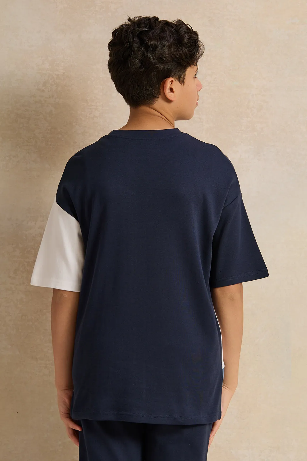 Senior Boys Navy Cut And Sew T-Shirt