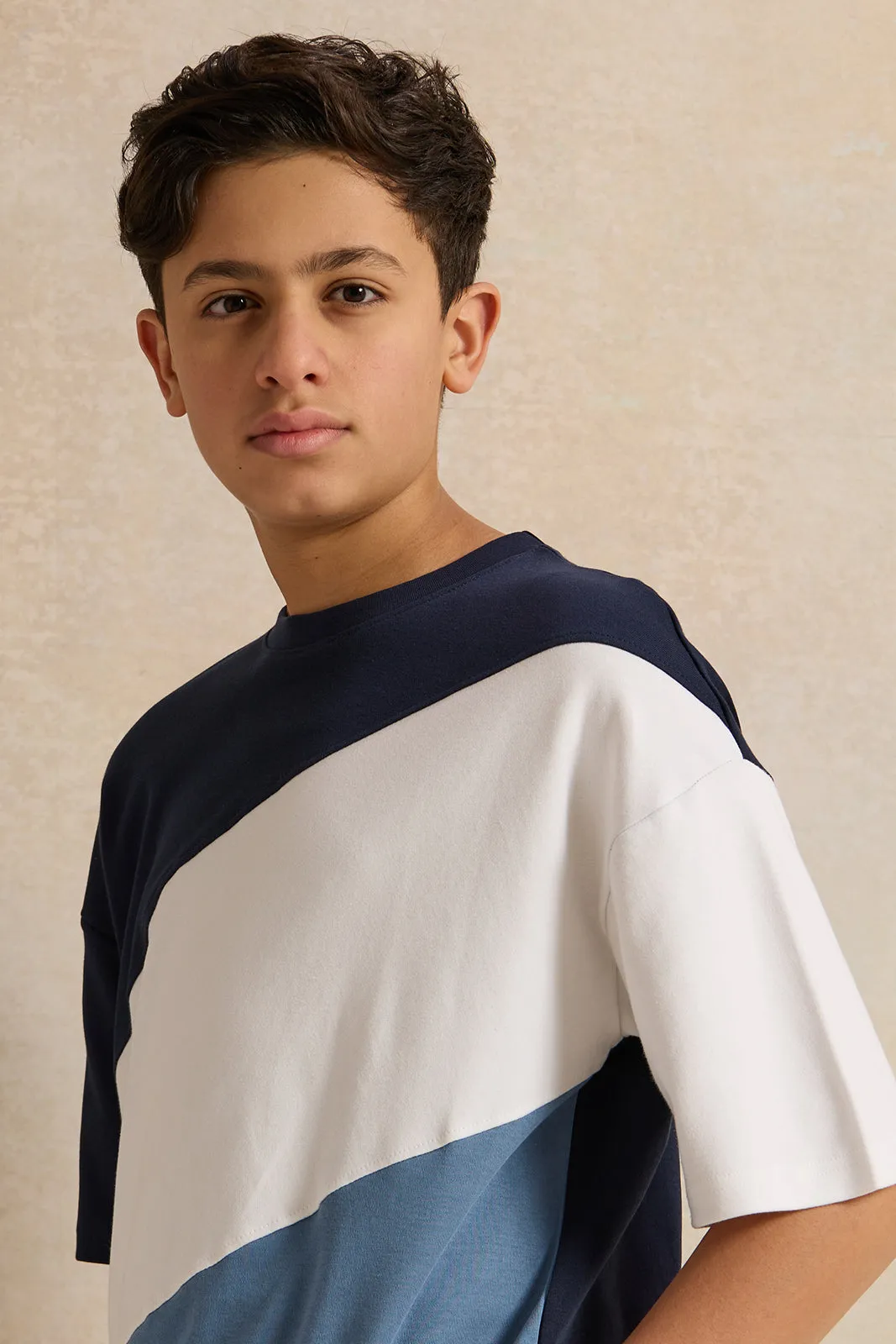 Senior Boys Navy Cut And Sew T-Shirt