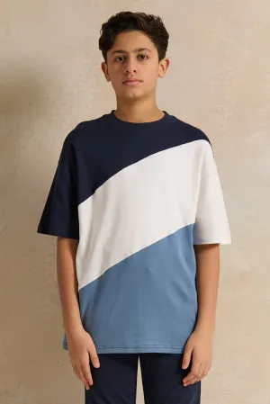 Senior Boys Navy Cut And Sew T-Shirt