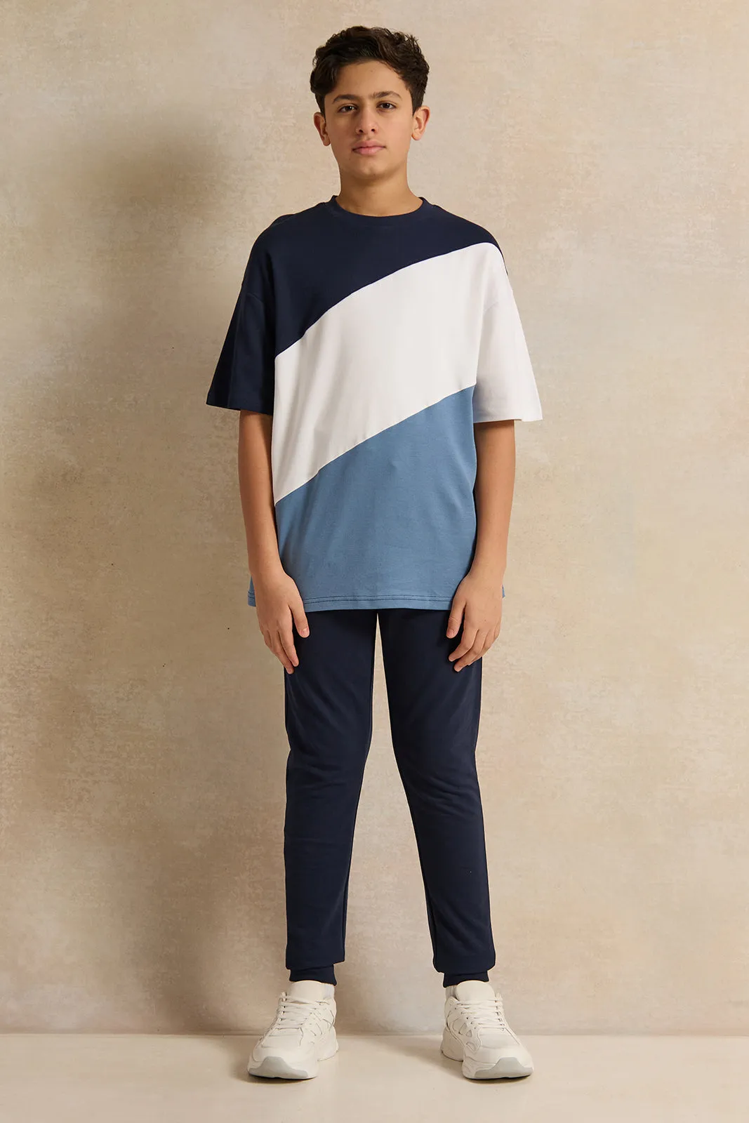 Senior Boys Navy Cut And Sew T-Shirt