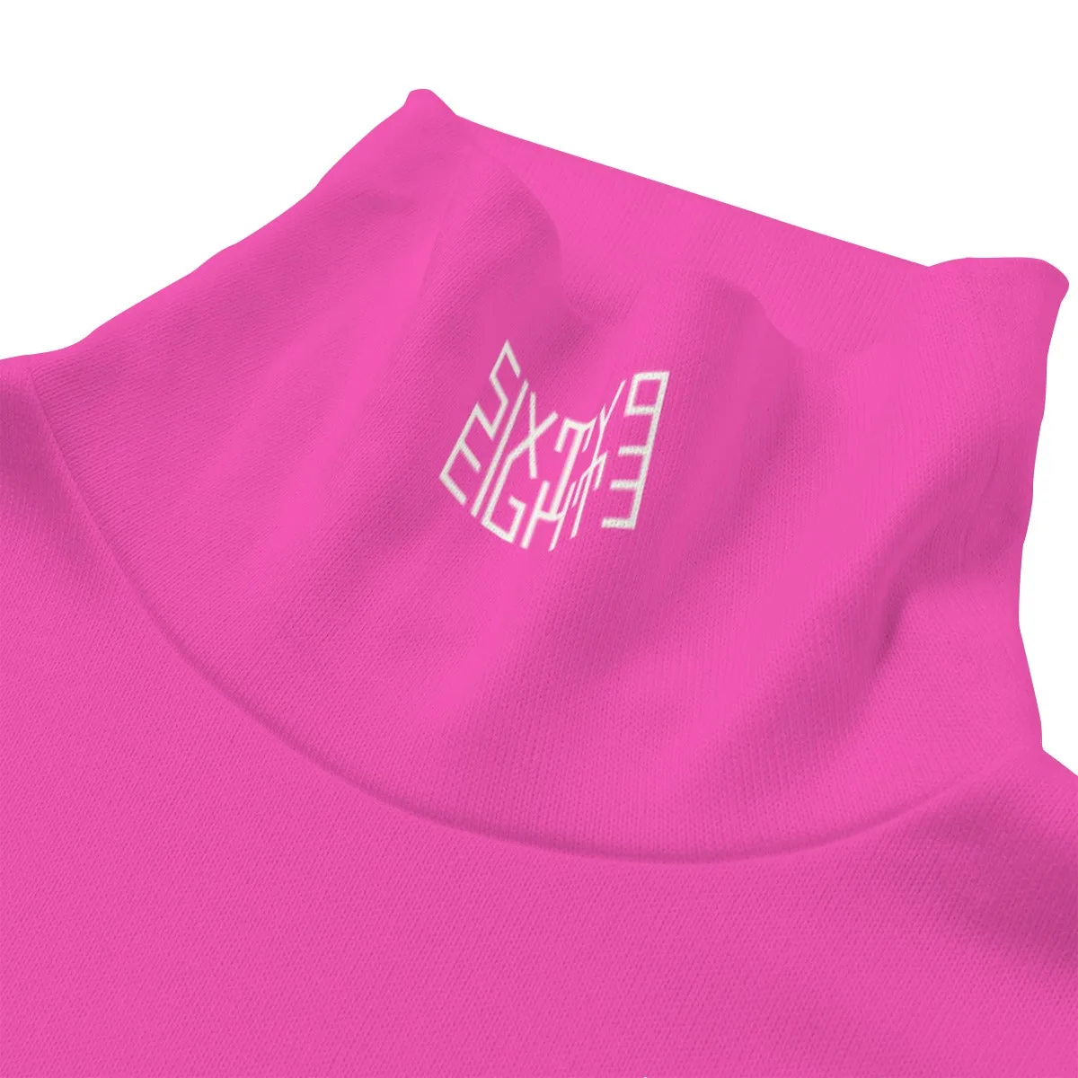 Sixty Eight 93 Logo White Fuchsia Unisex Turtleneck Knitted Fleece Sweater