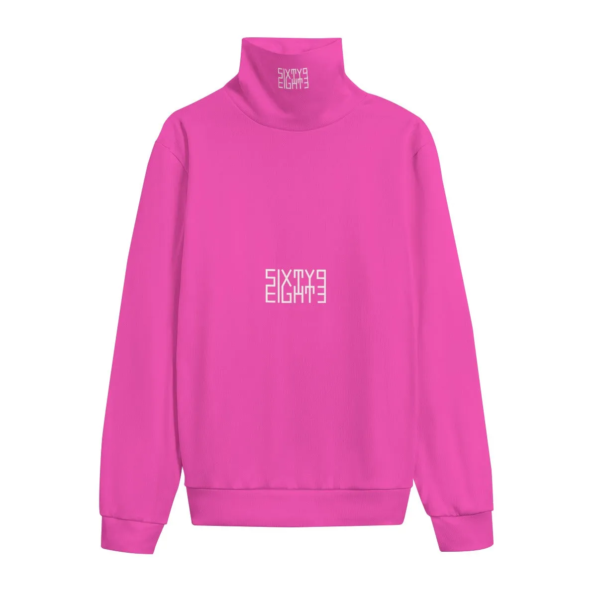 Sixty Eight 93 Logo White Fuchsia Unisex Turtleneck Knitted Fleece Sweater