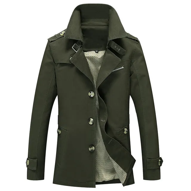 Smart Solid Trench Coat For Men