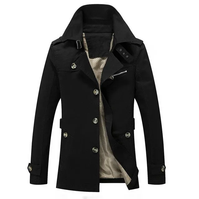 Smart Solid Trench Coat For Men