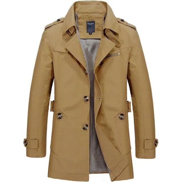 Smart Solid Trench Coat For Men