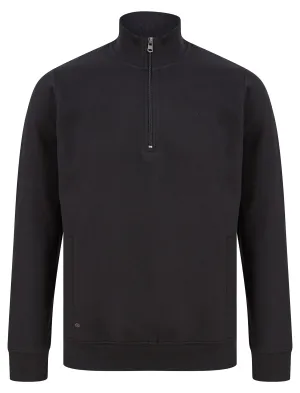 Solimba Quarter Zip Funnel Neck Pullover Sweat in Jet Black - Tokyo Laundry