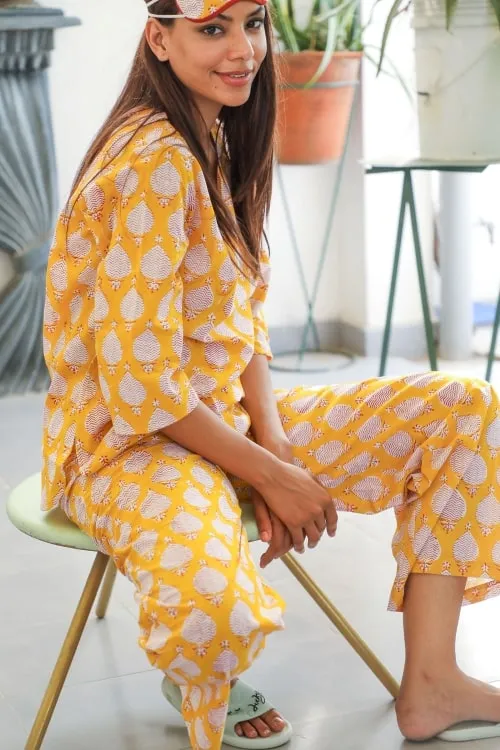 Sootisyahi 'Chrome Paramour' Block Printed Cotton Nightsuit