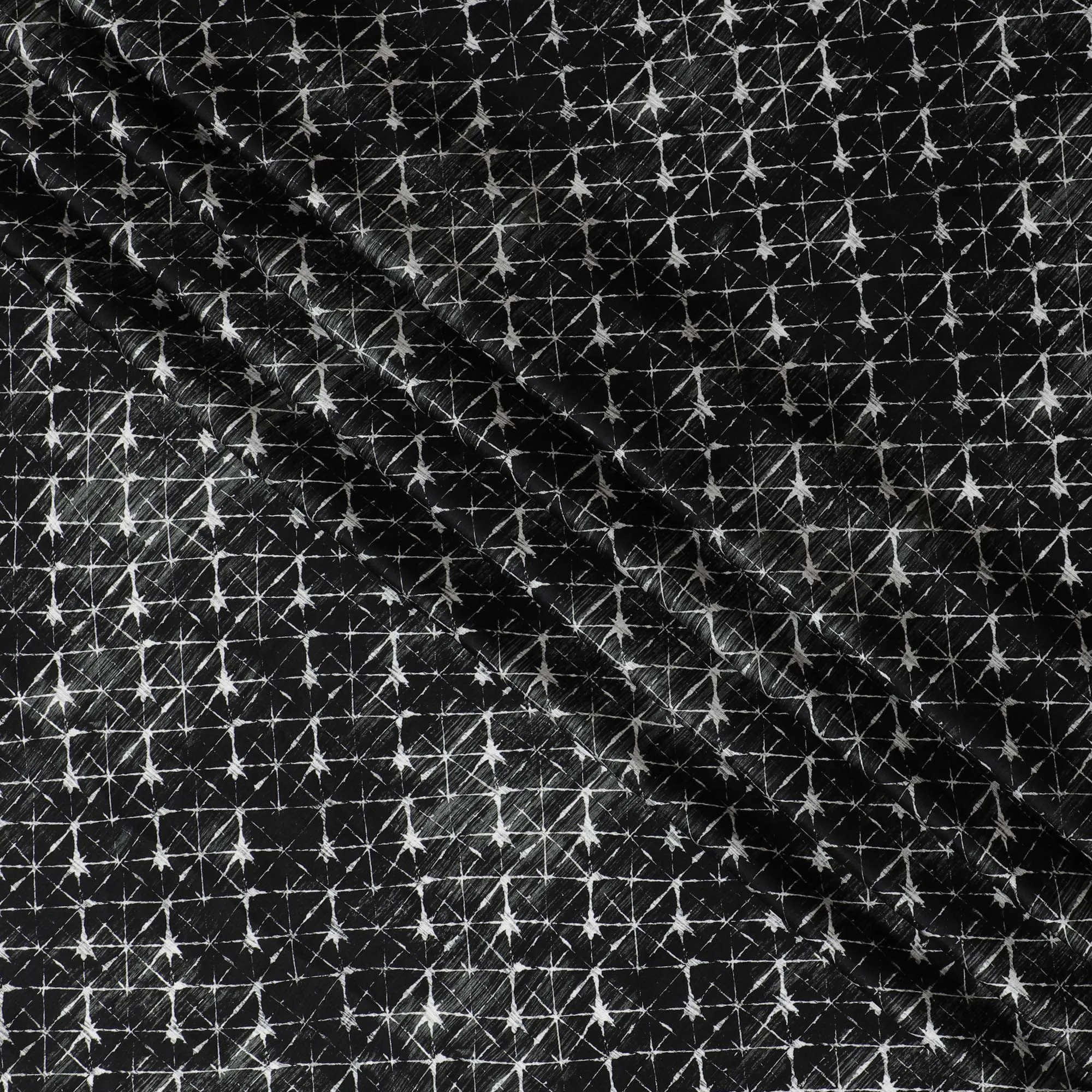 Starry Night Inspired Silk Satin Fabric - Sparkling Print, 110cm Width, Crafted in India-D17707