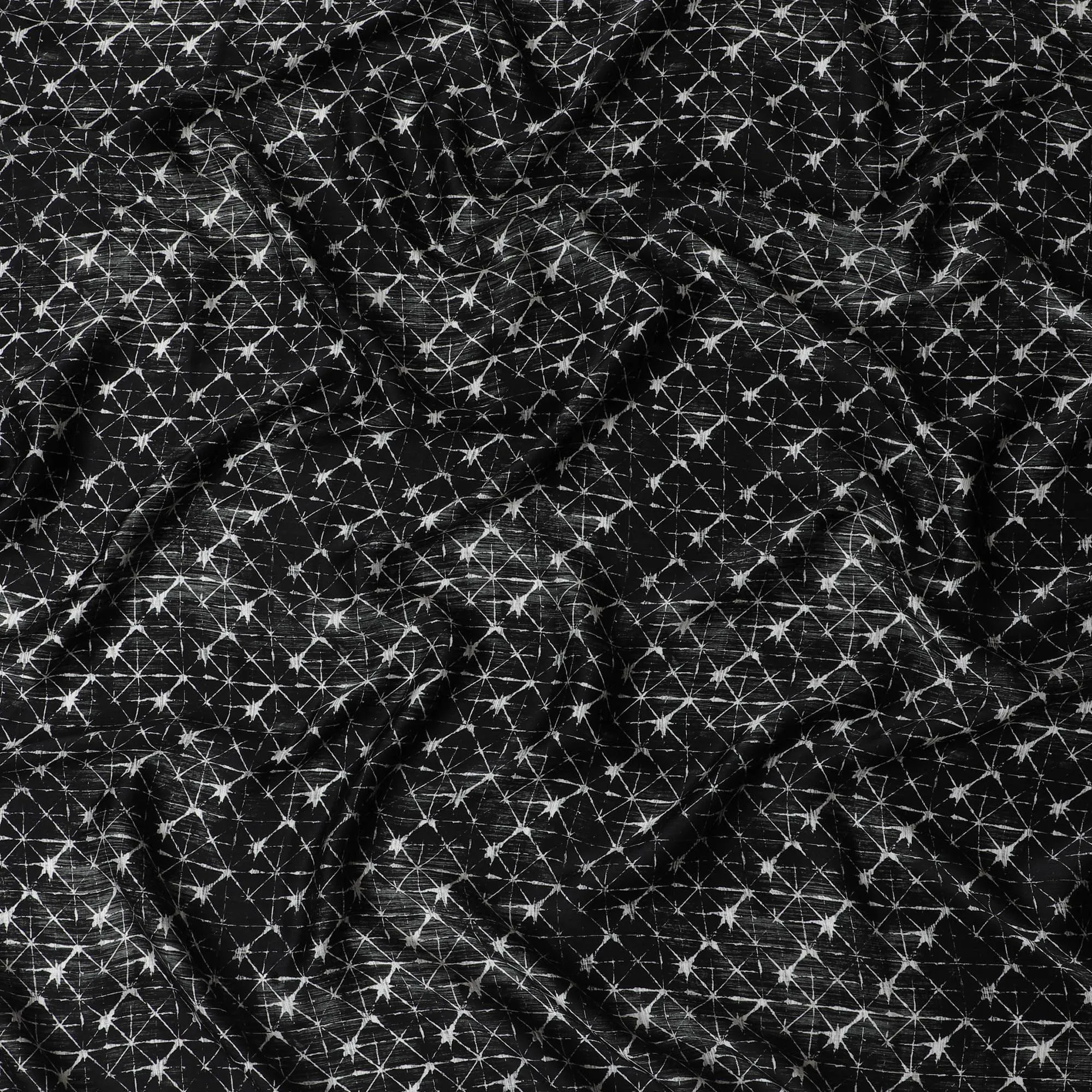 Starry Night Inspired Silk Satin Fabric - Sparkling Print, 110cm Width, Crafted in India-D17707
