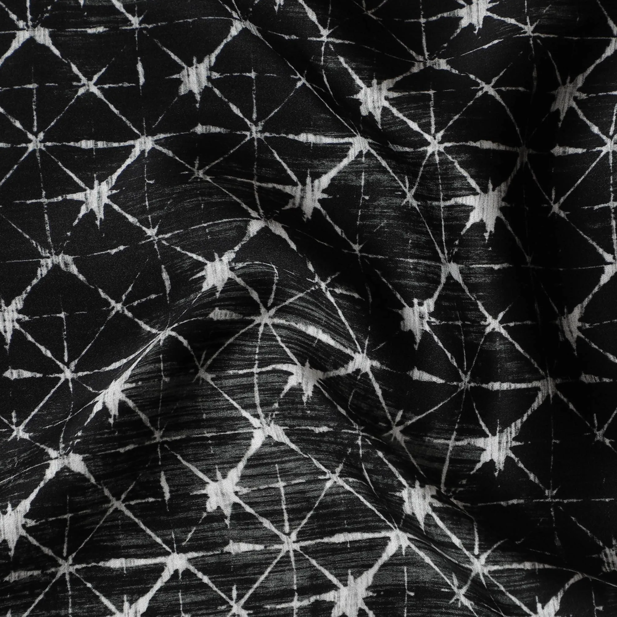 Starry Night Inspired Silk Satin Fabric - Sparkling Print, 110cm Width, Crafted in India-D17707
