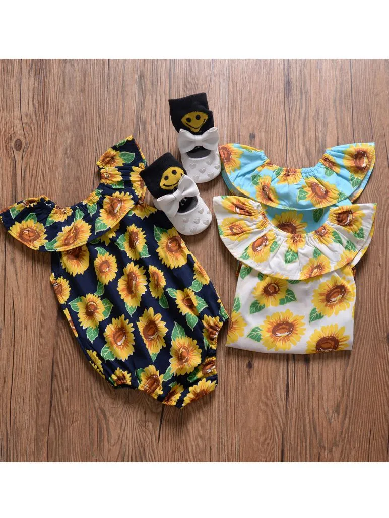 Sunflower Romper Print Off Shoulder Summer Baby Girl Sunsuit Clothes