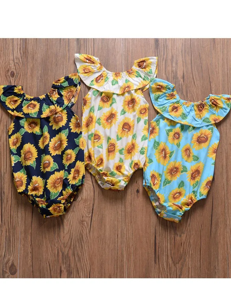 Sunflower Romper Print Off Shoulder Summer Baby Girl Sunsuit Clothes