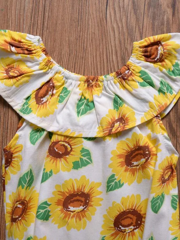 Sunflower Romper Print Off Shoulder Summer Baby Girl Sunsuit Clothes