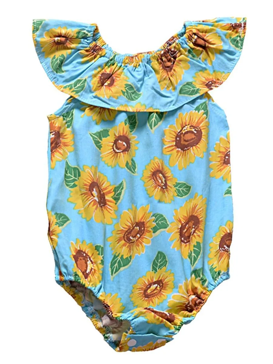 Sunflower Romper Print Off Shoulder Summer Baby Girl Sunsuit Clothes