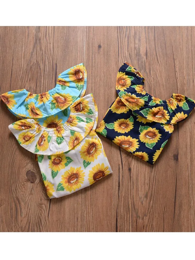 Sunflower Romper Print Off Shoulder Summer Baby Girl Sunsuit Clothes