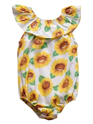 Sunflower Romper Print Off Shoulder Summer Baby Girl Sunsuit Clothes