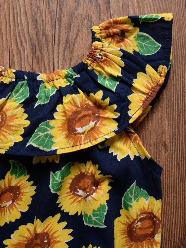 Sunflower Romper Print Off Shoulder Summer Baby Girl Sunsuit Clothes