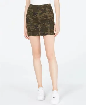 Tinseltown Juniors' Printed-Denim Mini Skirt Dark Green Size 7