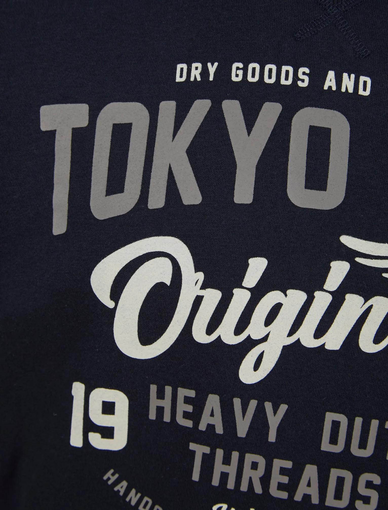 Travel Motif Brushback Fleece Pullover Hoodie with Tape Detail in Jet Black - Tokyo Laundry