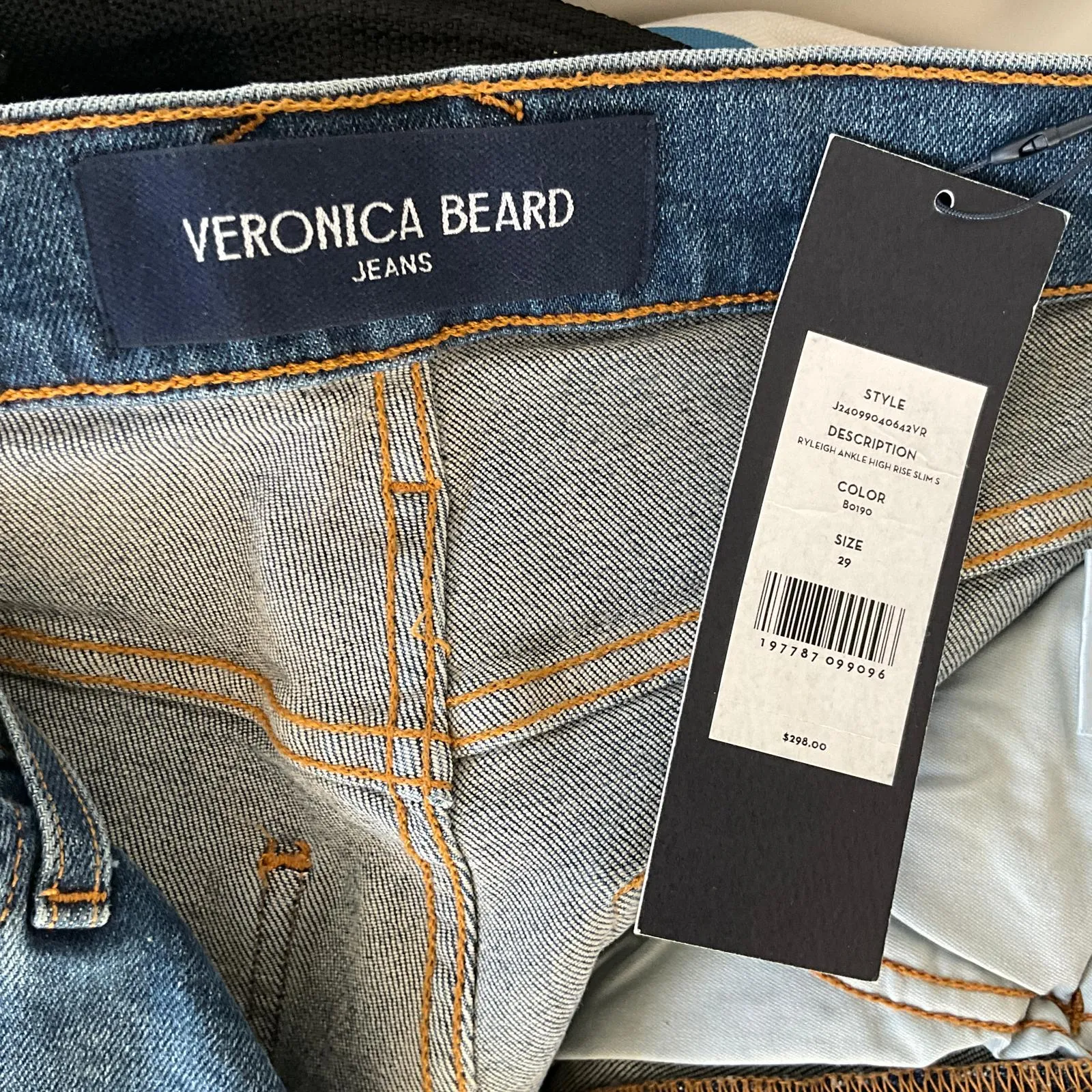 Veronica Beard Women's Ryleigh High Rise Ankle Slim Straight Jeans in Vintage Rain Blue Sz 29