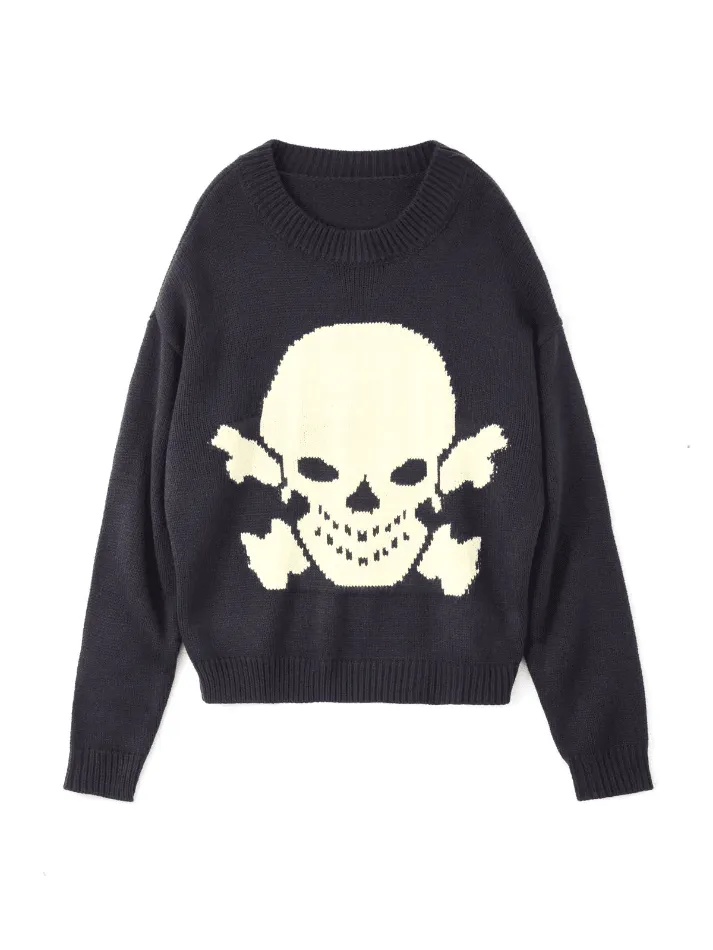 Vintage Skull Jacquard Pullover Sweater