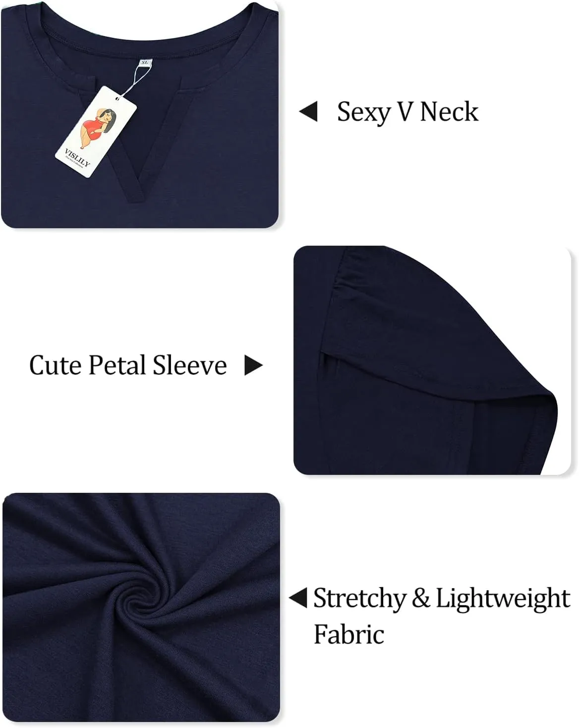 VISLILY Plus-Size-Tops for Women Casual Petal Sleeve T Shirts Summer V Neck Loose Comfy Tee