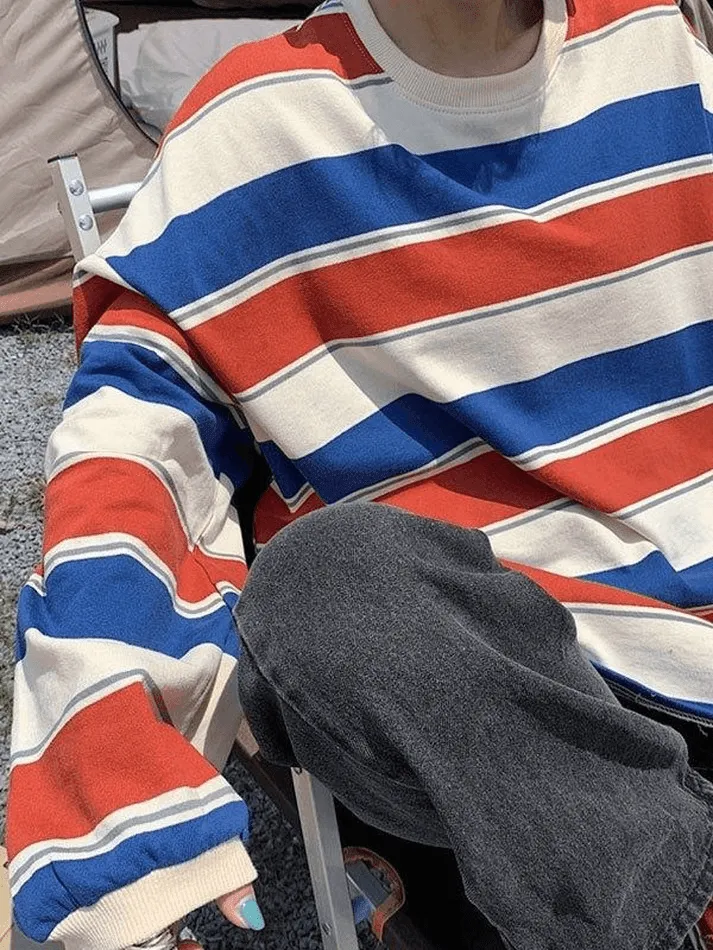 Wenkouban-Spring Casual Outfits Y2K Outfits Vintage Striped Pullover Sweatshirt