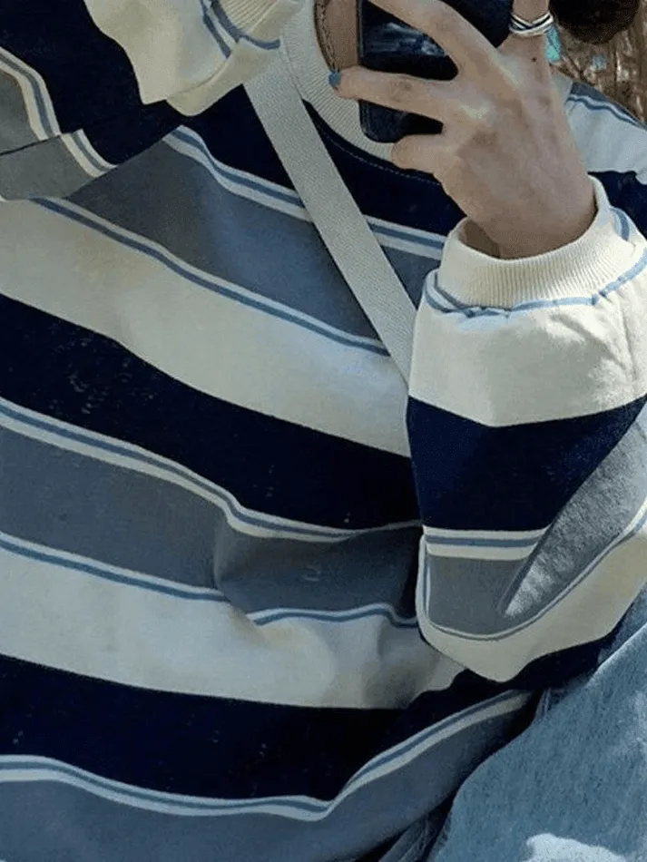 Wenkouban-Spring Casual Outfits Y2K Outfits Vintage Striped Pullover Sweatshirt