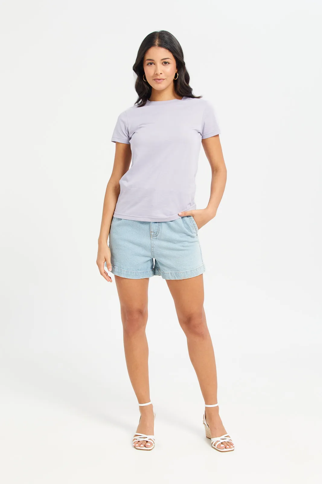 Women Lilac Basic T-Shirt