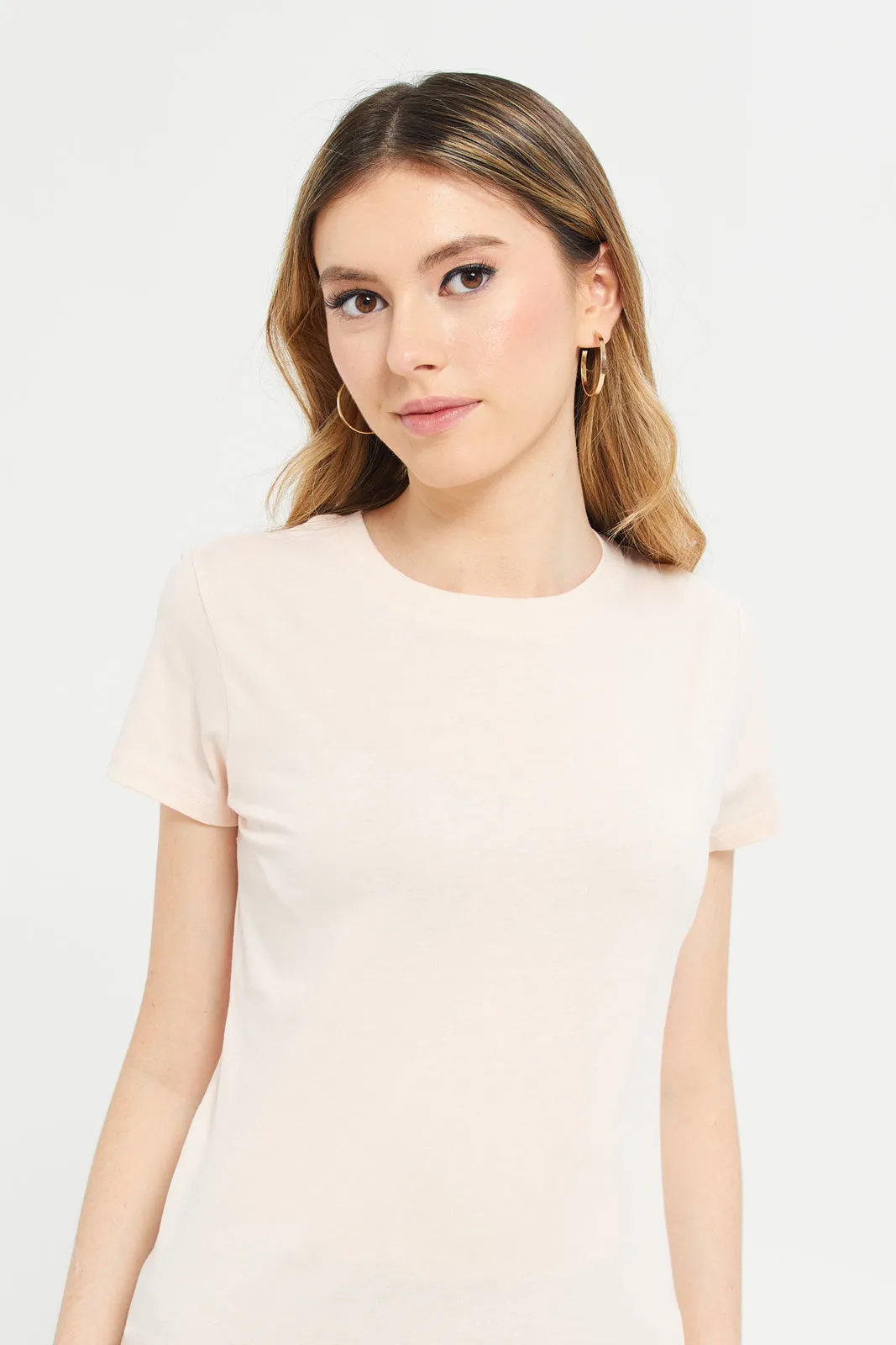 Women Pink Basic T-Shirt