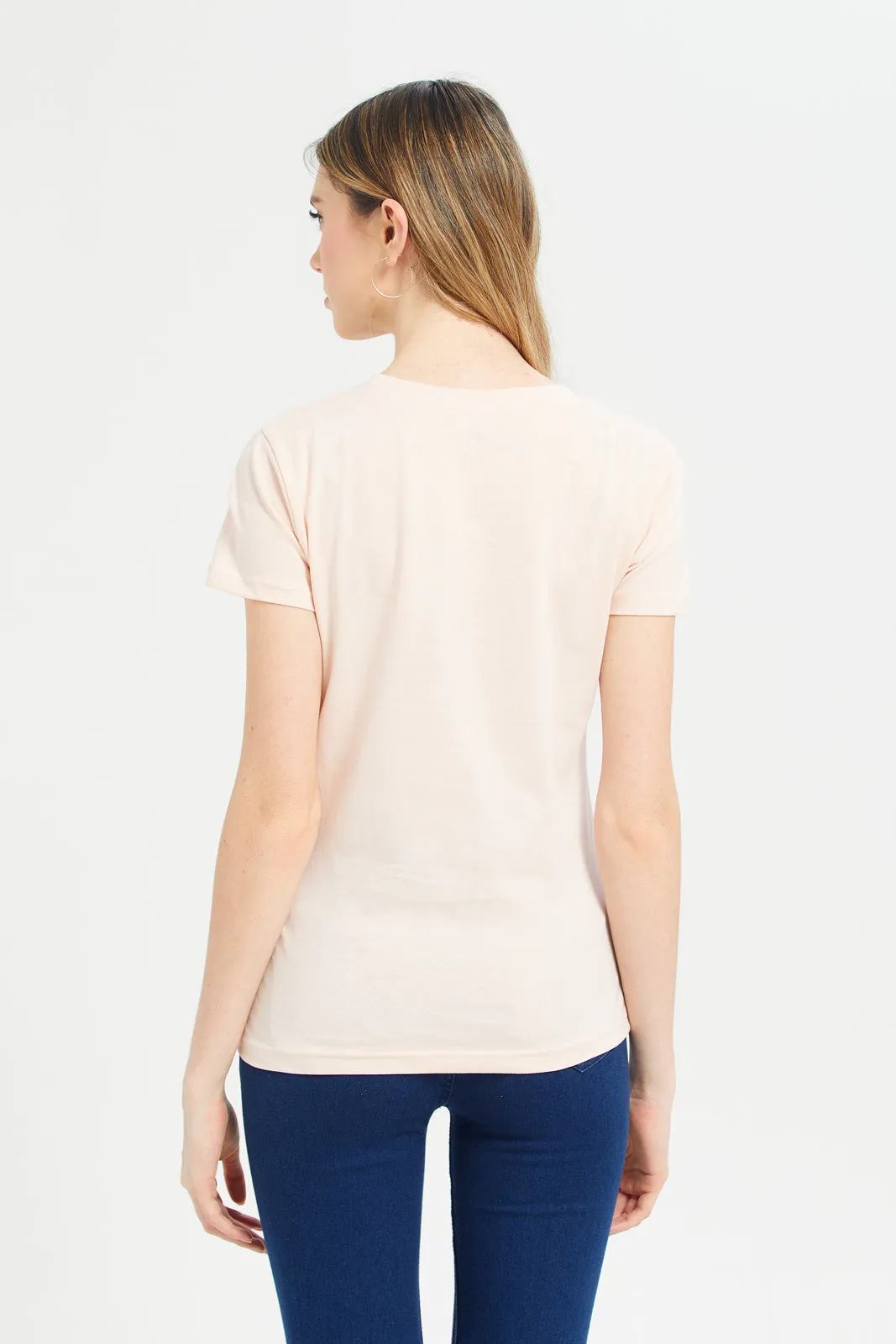 Women Pink Basic T-Shirt