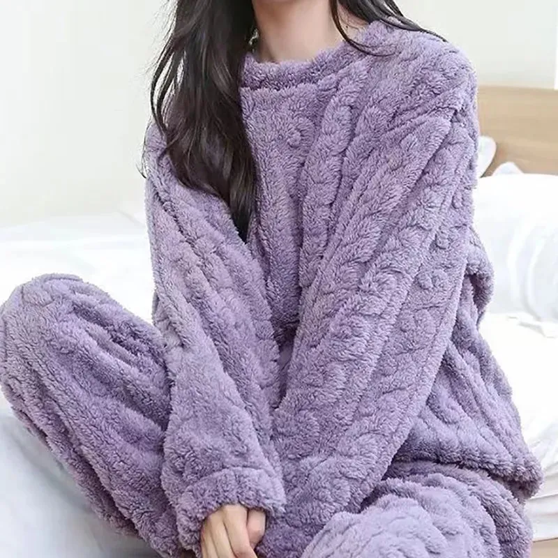 Women Warm 2 Piece Sets Thicken Velvet Ribbed Fleece Set