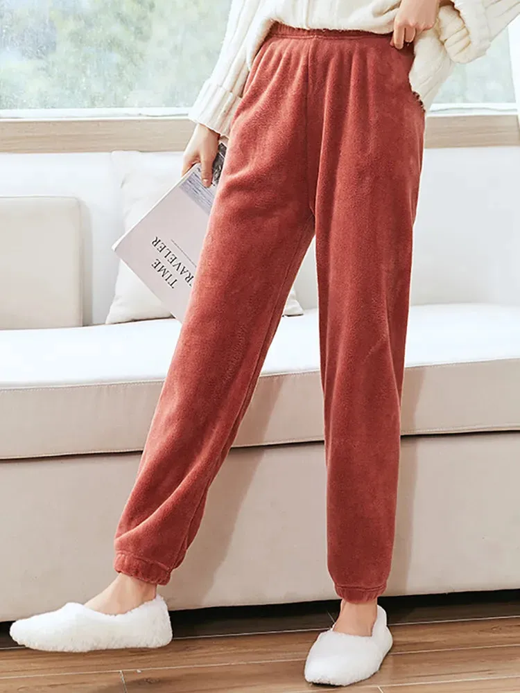 Women Warm 2 Piece Sets Thicken Velvet Ribbed Fleece Set